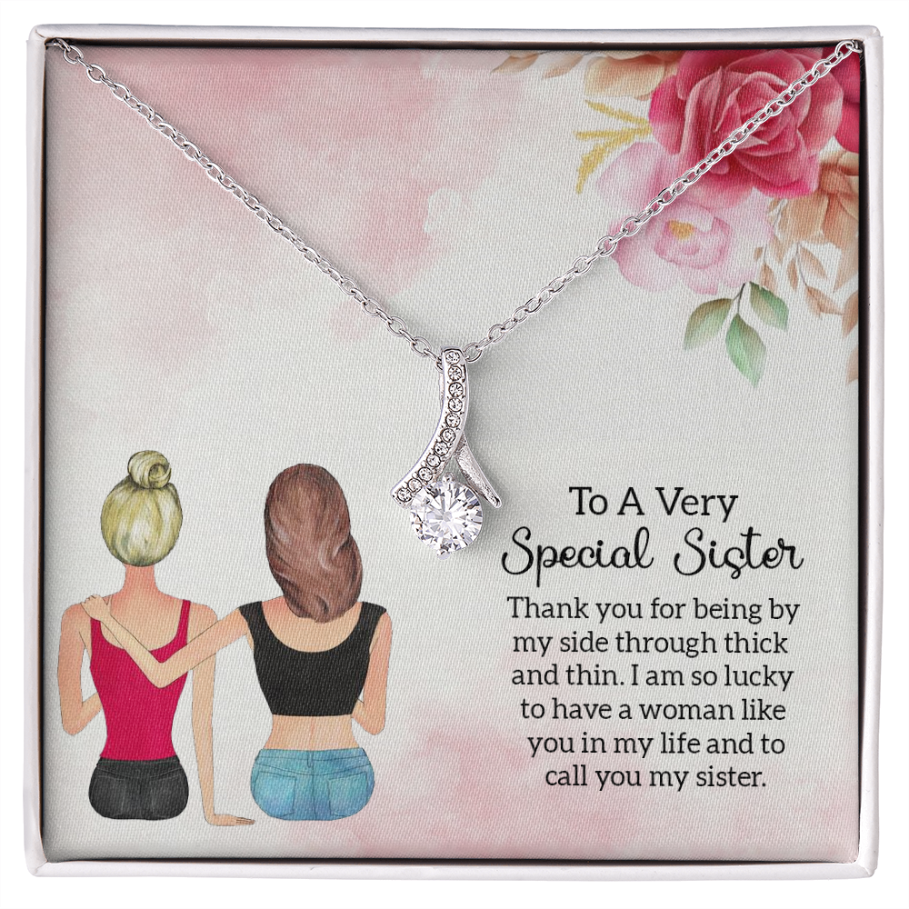 To My Sister Special Sister Alluring Ribbon Necklace Message Card-Express Your Love Gifts