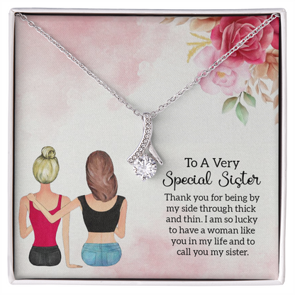 To My Sister Special Sister Alluring Ribbon Necklace Message Card-Express Your Love Gifts