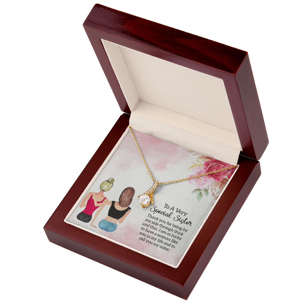 To My Sister Special Sister Alluring Ribbon Necklace Message Card-Express Your Love Gifts