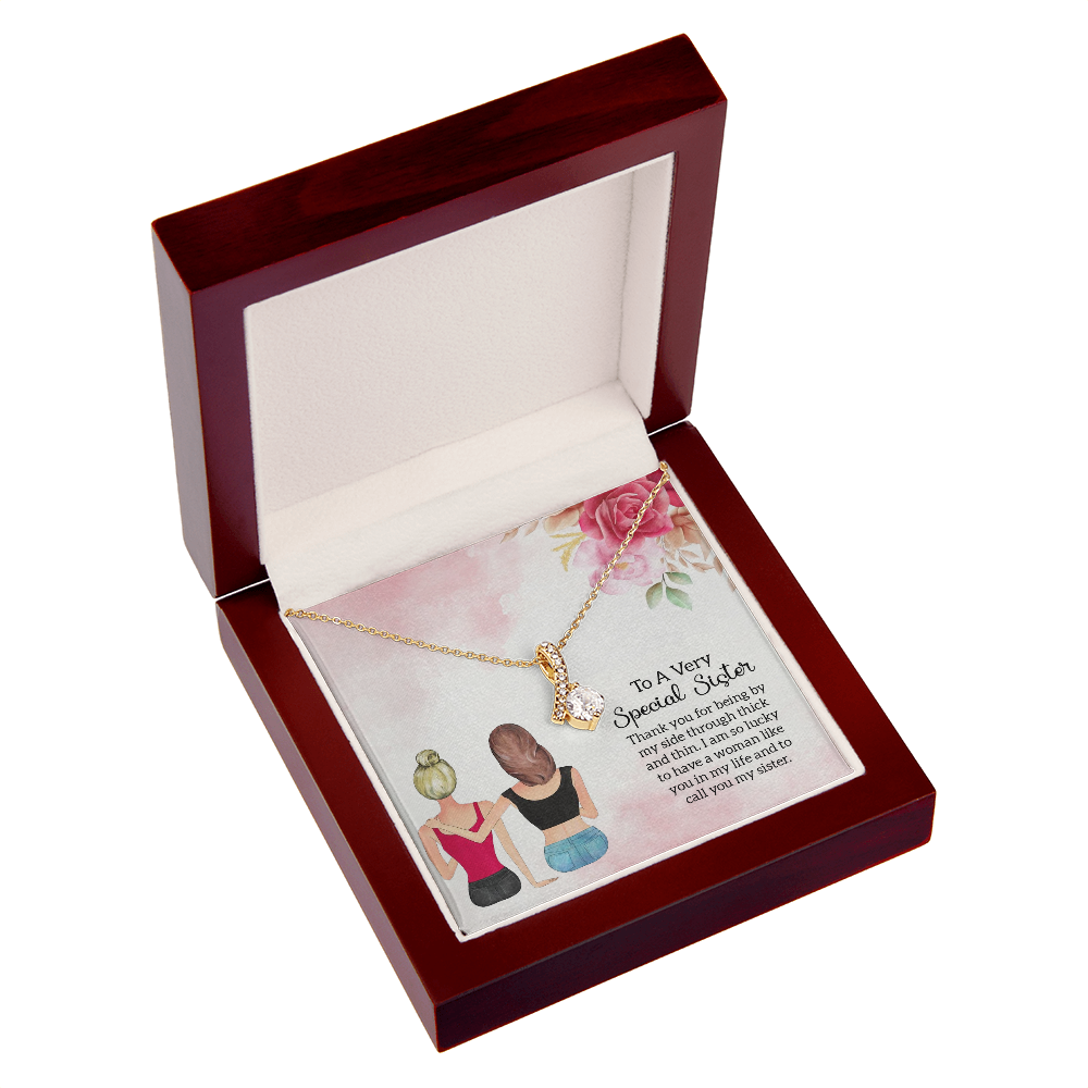 To My Sister Special Sister Alluring Ribbon Necklace Message Card-Express Your Love Gifts