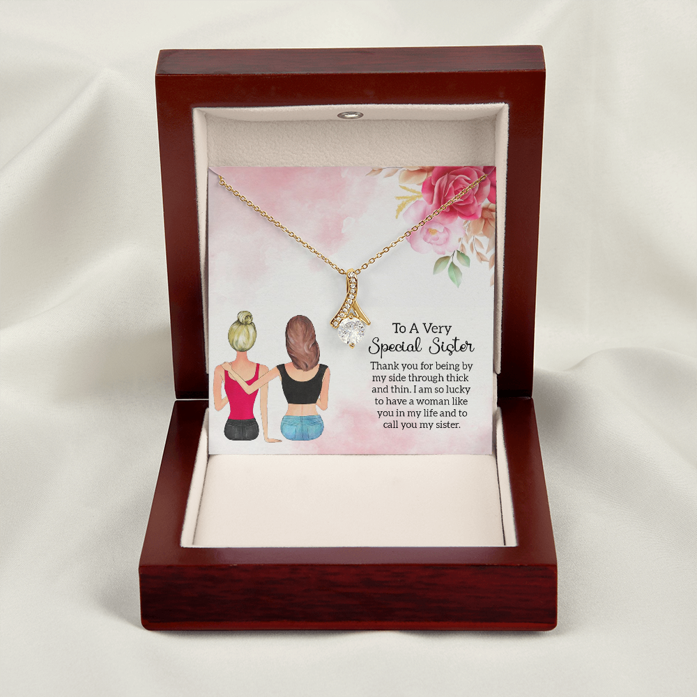 To My Sister Special Sister Alluring Ribbon Necklace Message Card-Express Your Love Gifts