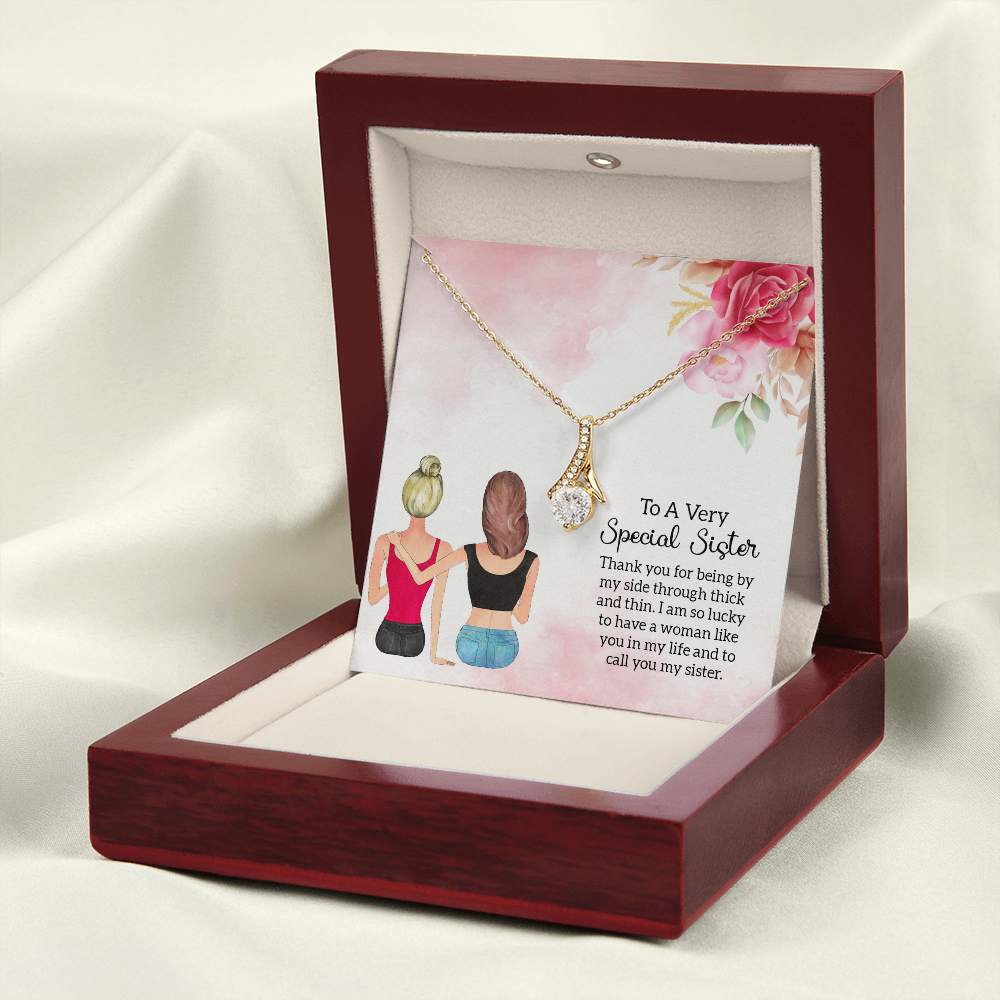 To My Sister Special Sister Alluring Ribbon Necklace Message Card-Express Your Love Gifts