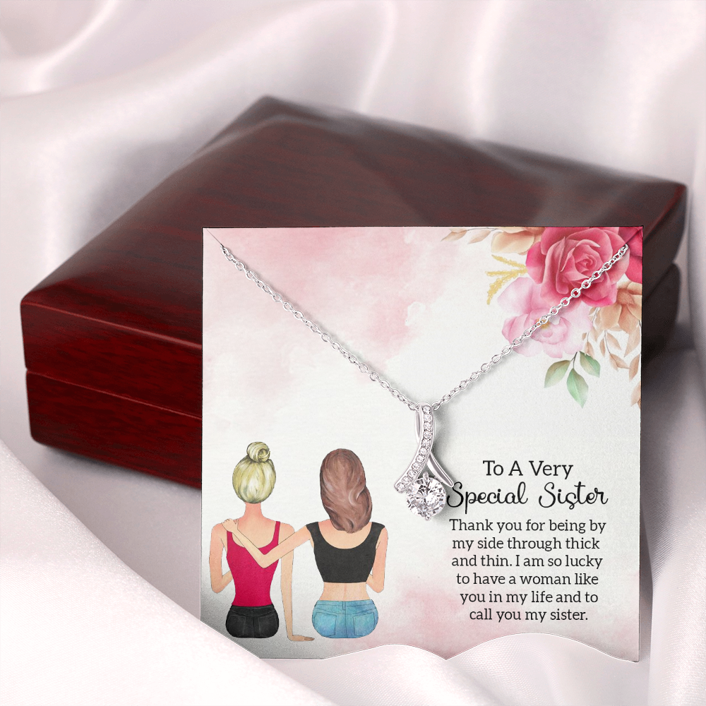 To My Sister Special Sister Alluring Ribbon Necklace Message Card-Express Your Love Gifts