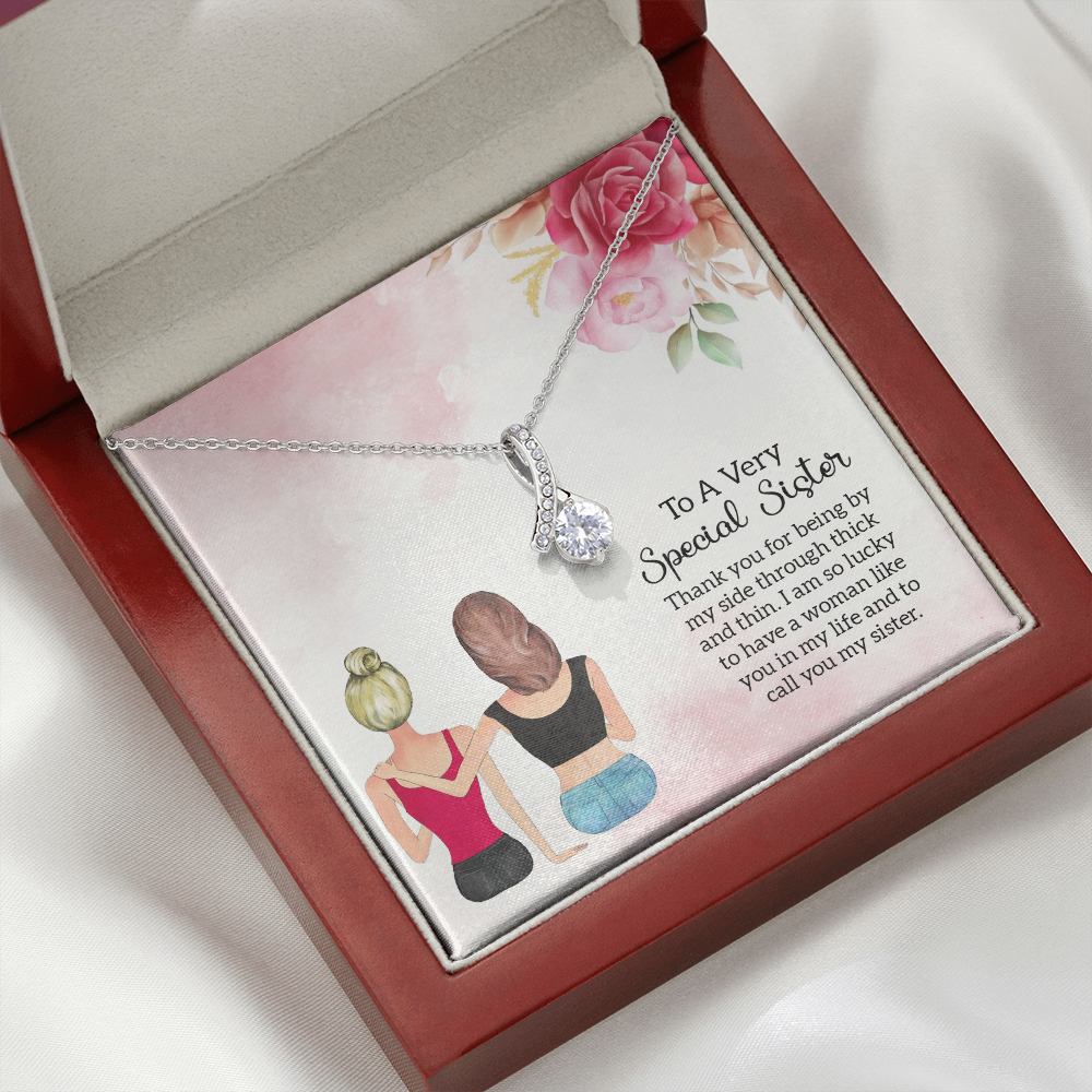 To My Sister Special Sister Alluring Ribbon Necklace Message Card-Express Your Love Gifts