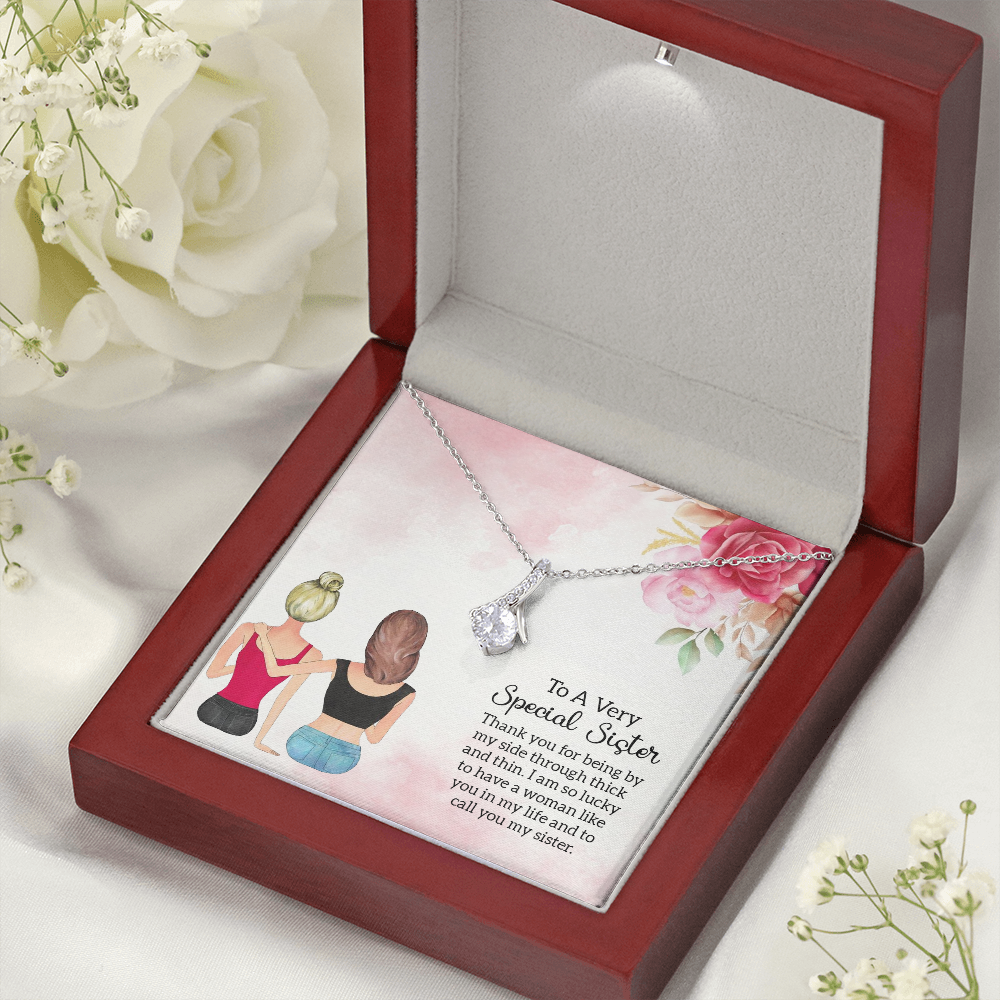 To My Sister Special Sister Alluring Ribbon Necklace Message Card-Express Your Love Gifts
