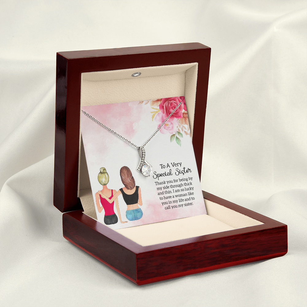 To My Sister Special Sister Alluring Ribbon Necklace Message Card-Express Your Love Gifts