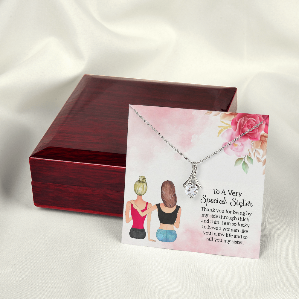 To My Sister Special Sister Alluring Ribbon Necklace Message Card-Express Your Love Gifts