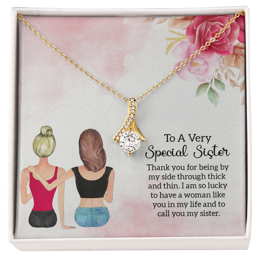 To My Sister Special Sister Alluring Ribbon Necklace Message Card-Express Your Love Gifts