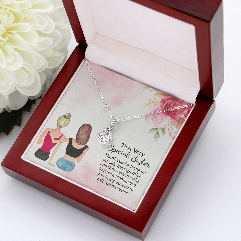 To My Sister Special Sister Alluring Ribbon Necklace Message Card-Express Your Love Gifts