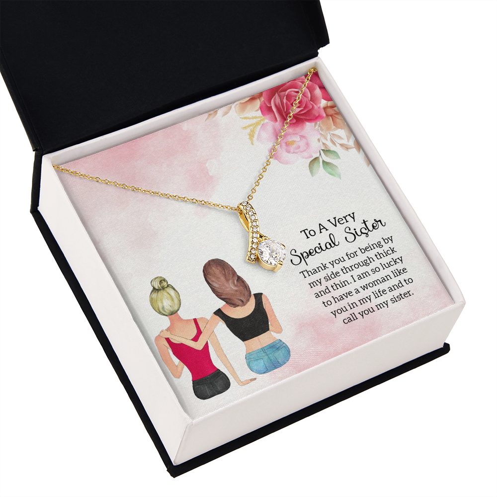 To My Sister Special Sister Alluring Ribbon Necklace Message Card-Express Your Love Gifts
