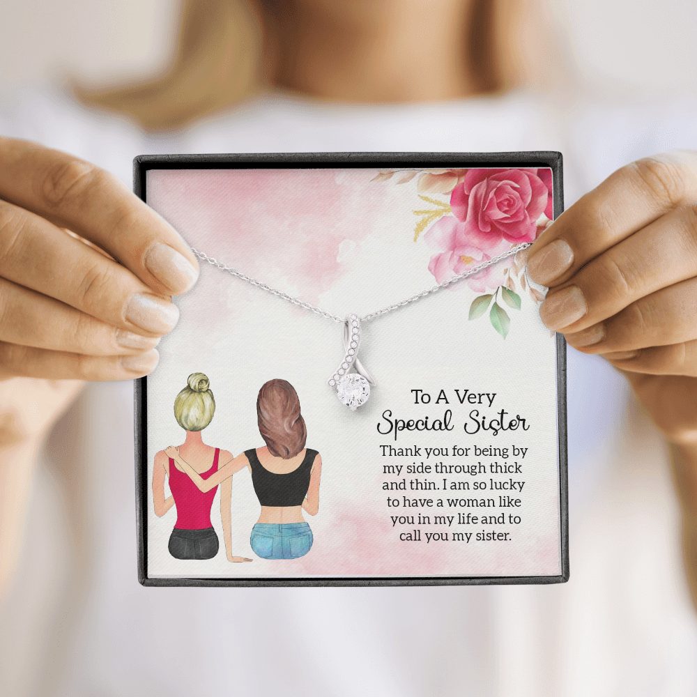 To My Sister Special Sister Alluring Ribbon Necklace Message Card-Express Your Love Gifts