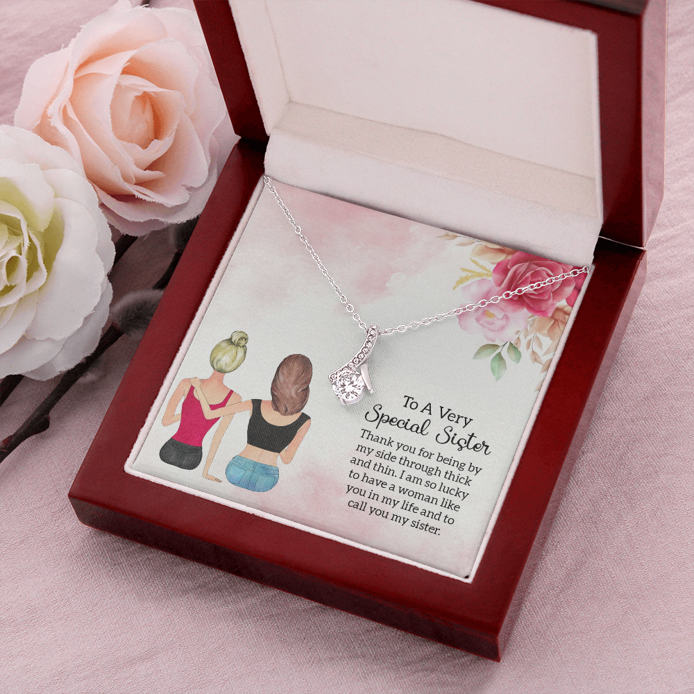 To My Sister Special Sister Alluring Ribbon Necklace Message Card-Express Your Love Gifts