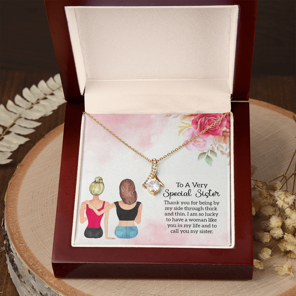 To My Sister Special Sister Alluring Ribbon Necklace Message Card-Express Your Love Gifts