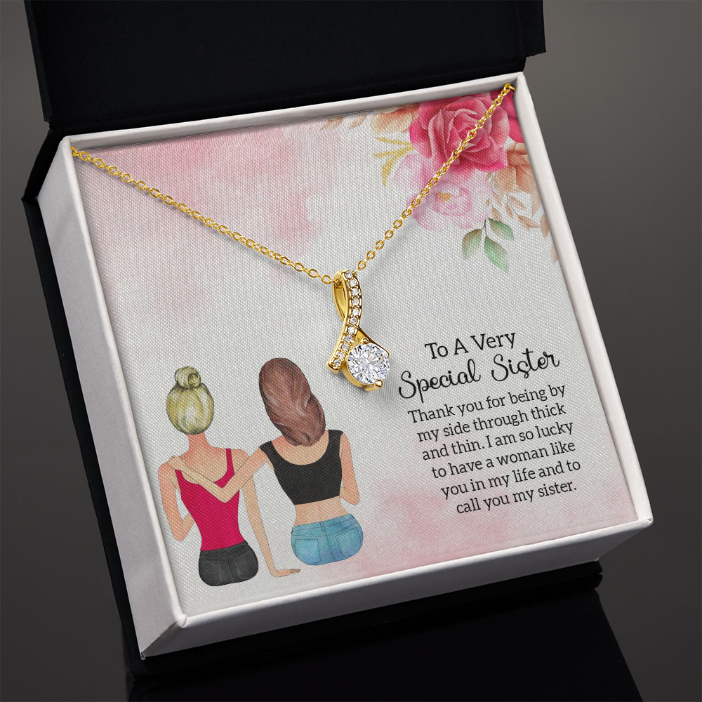 To My Sister Special Sister Alluring Ribbon Necklace Message Card-Express Your Love Gifts