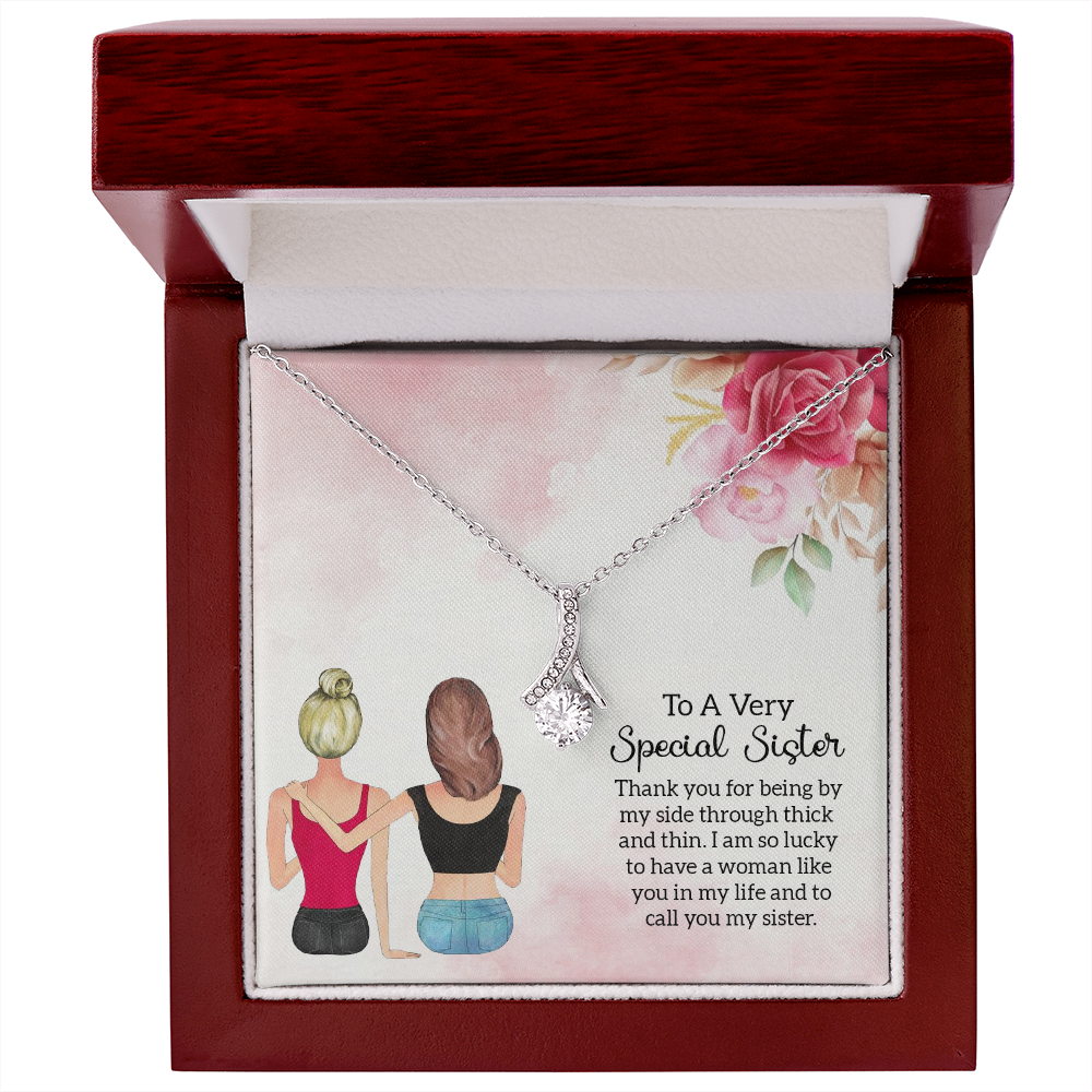 To My Sister Special Sister Alluring Ribbon Necklace Message Card-Express Your Love Gifts