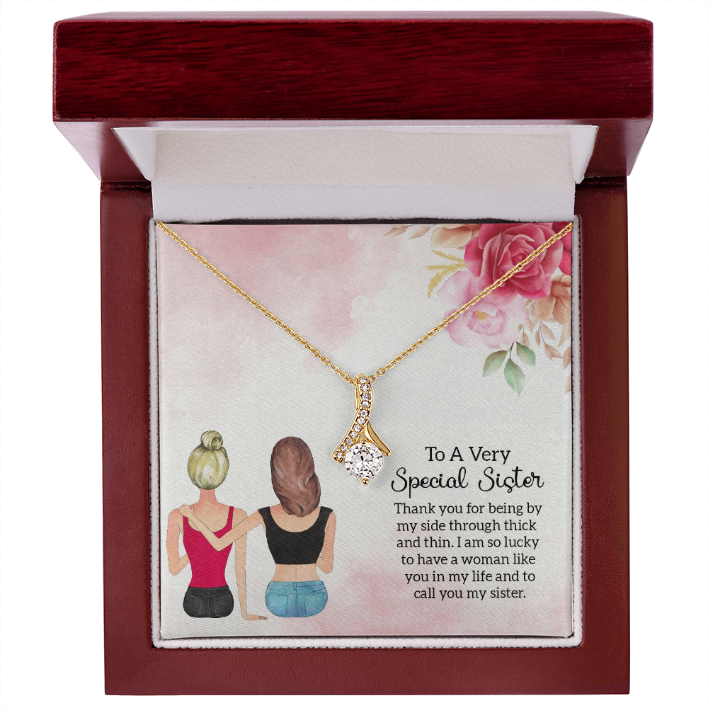 To My Sister Special Sister Alluring Ribbon Necklace Message Card-Express Your Love Gifts
