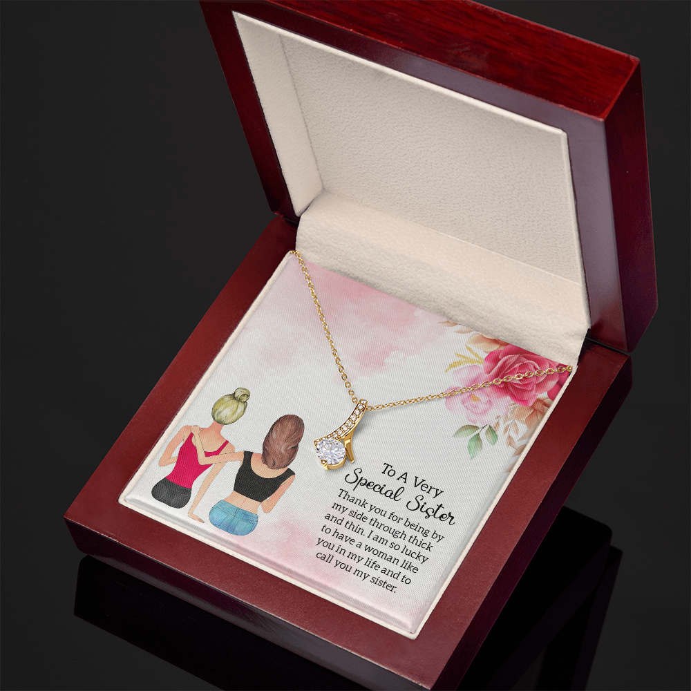 To My Sister Special Sister Alluring Ribbon Necklace Message Card-Express Your Love Gifts