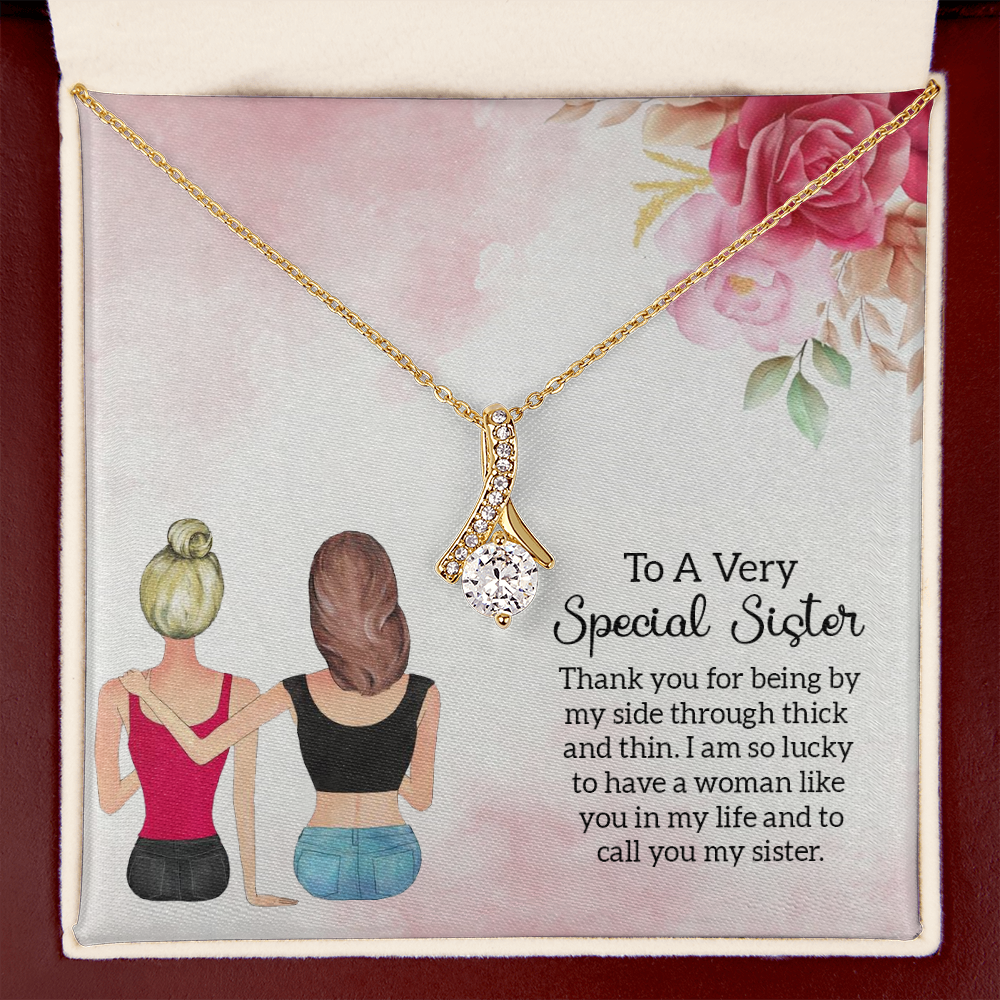 To My Sister Special Sister Alluring Ribbon Necklace Message Card-Express Your Love Gifts
