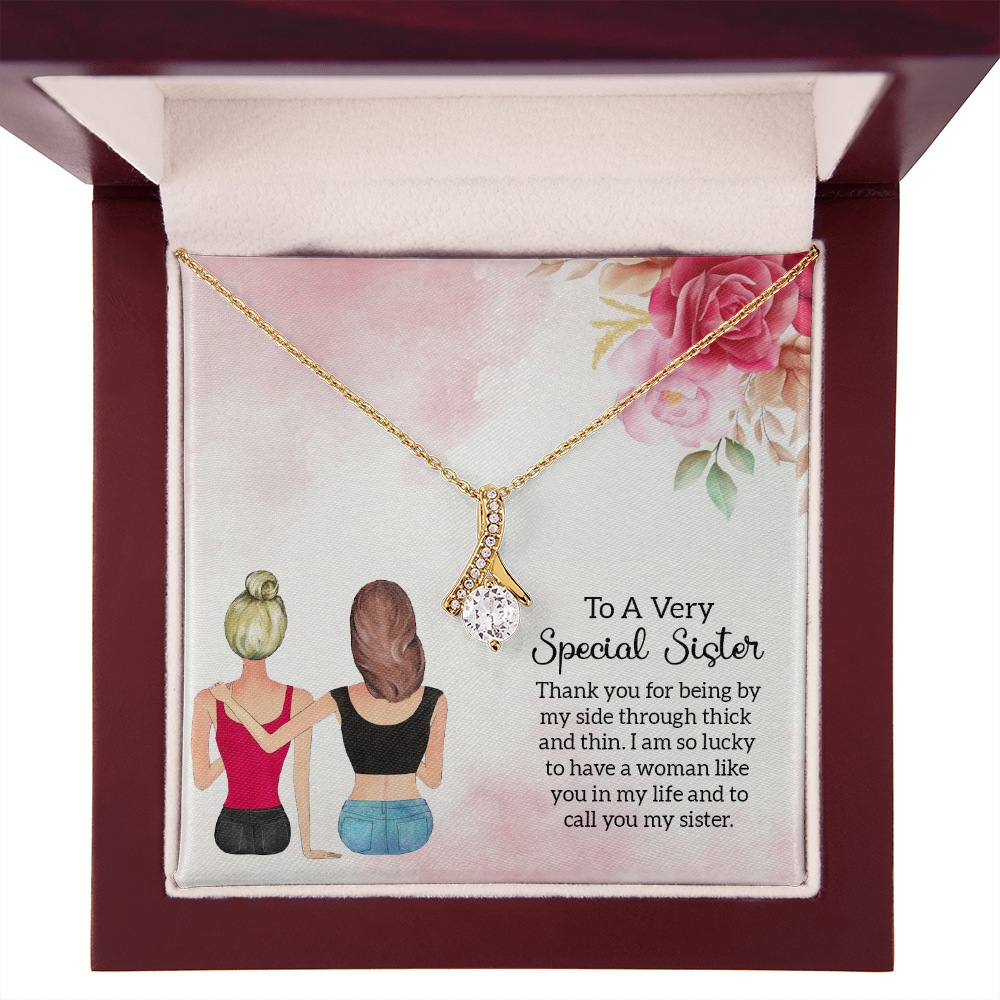 To My Sister Special Sister Alluring Ribbon Necklace Message Card-Express Your Love Gifts