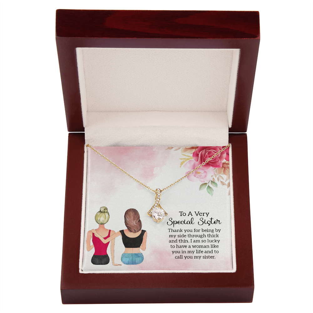 To My Sister Special Sister Alluring Ribbon Necklace Message Card-Express Your Love Gifts