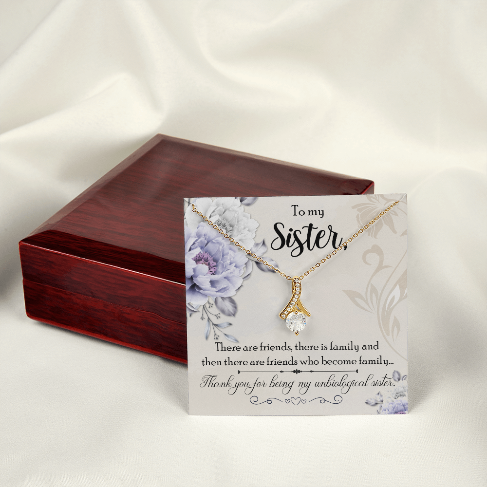 To My Sister Thank You My Unbiological Sister Alluring Ribbon Necklace Message Card-Express Your Love Gifts
