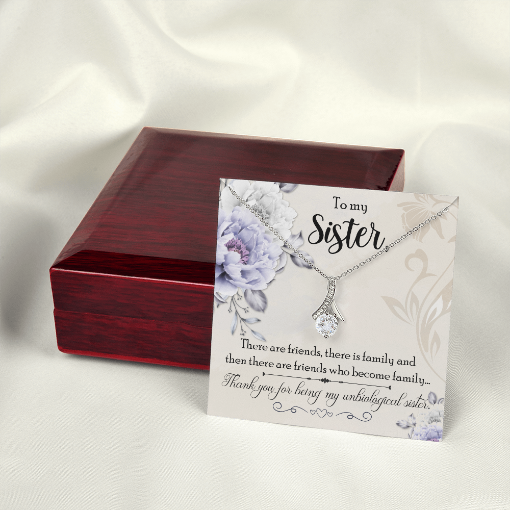 To My Sister Thank You My Unbiological Sister Alluring Ribbon Necklace Message Card-Express Your Love Gifts