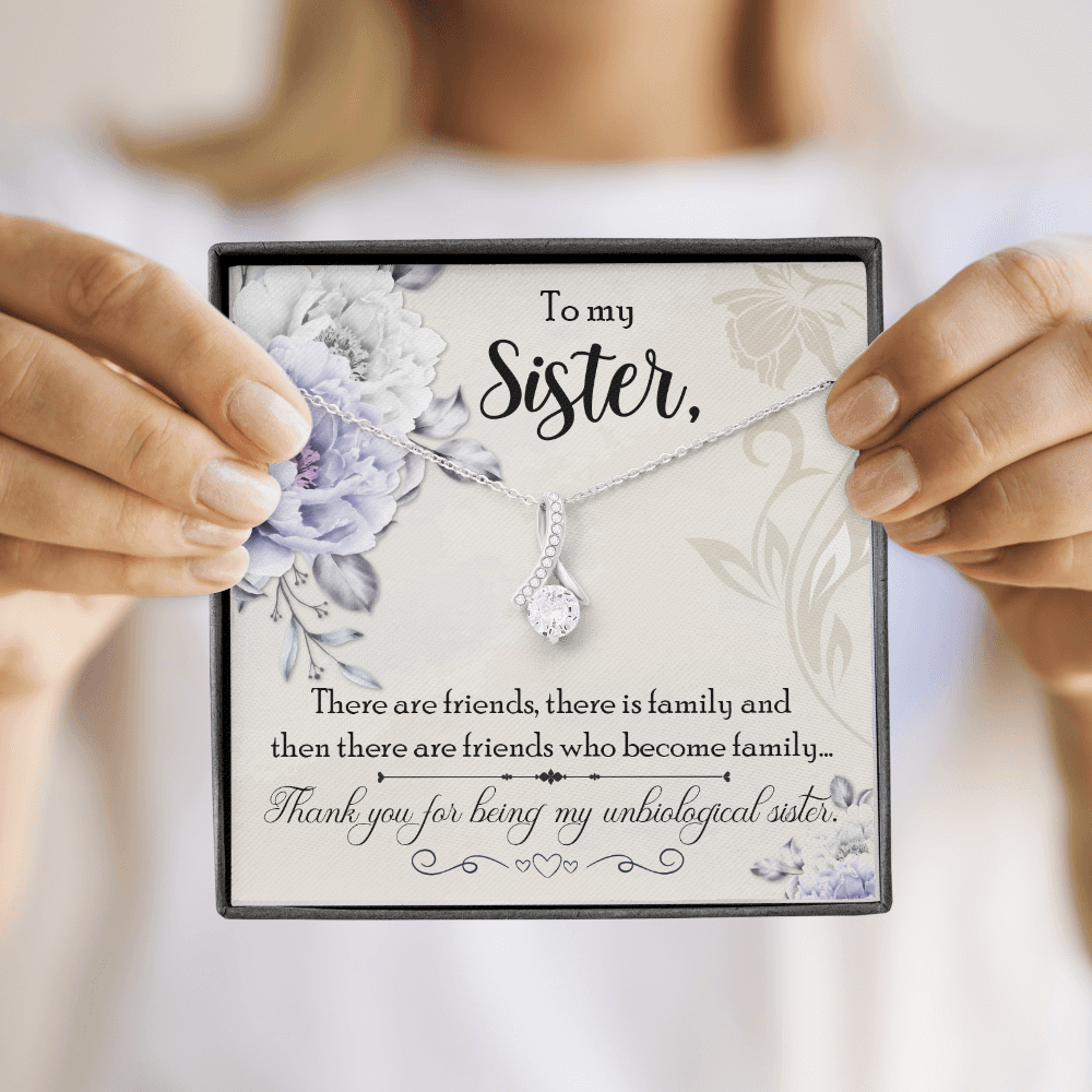 To My Sister Thank You My Unbiological Sister Alluring Ribbon Necklace Message Card-Express Your Love Gifts