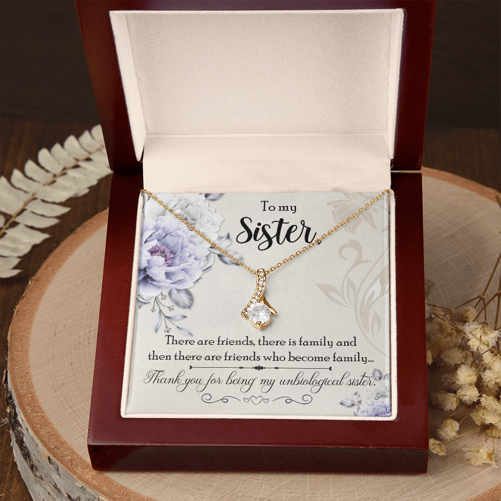 To My Sister Thank You My Unbiological Sister Alluring Ribbon Necklace Message Card-Express Your Love Gifts