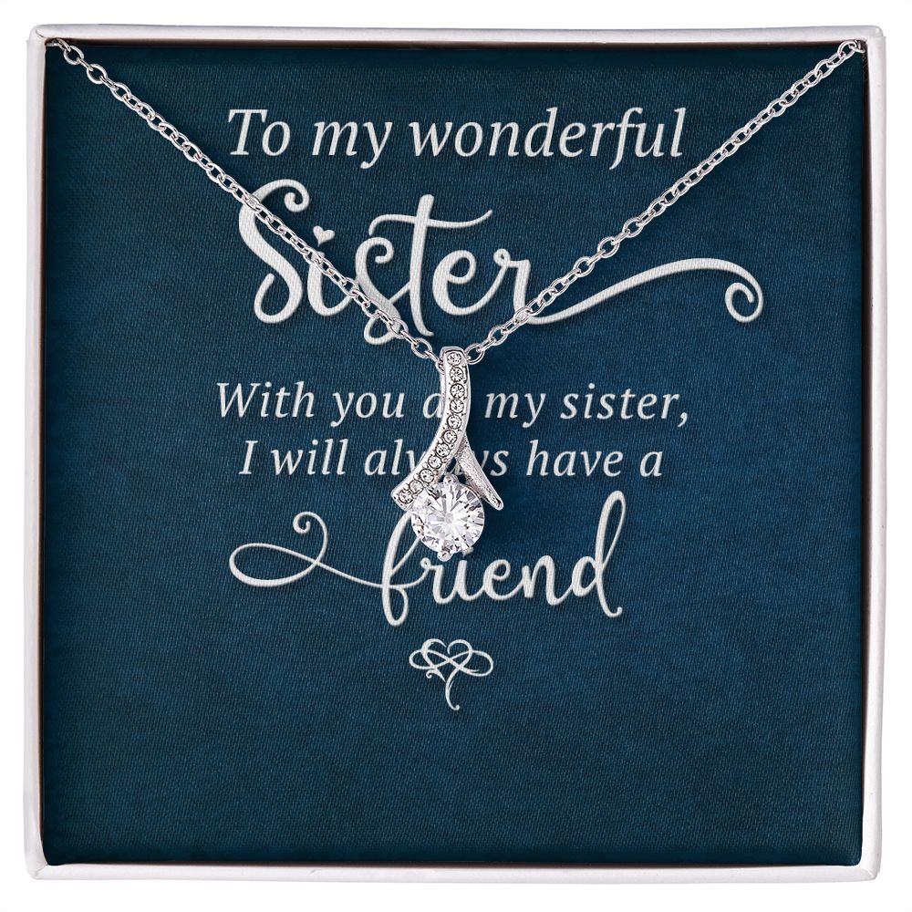 To My Sister Wonderful Sister Alluring Ribbon Necklace Message Card-Express Your Love Gifts