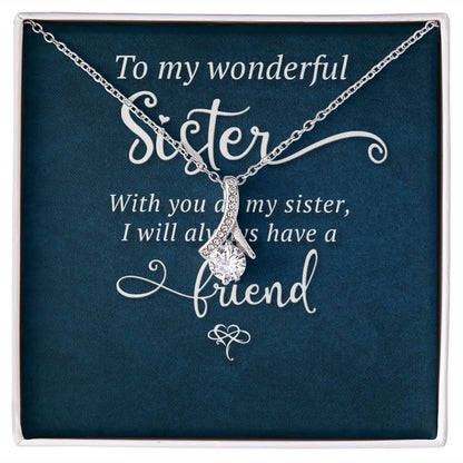 To My Sister Wonderful Sister Alluring Ribbon Necklace Message Card-Express Your Love Gifts