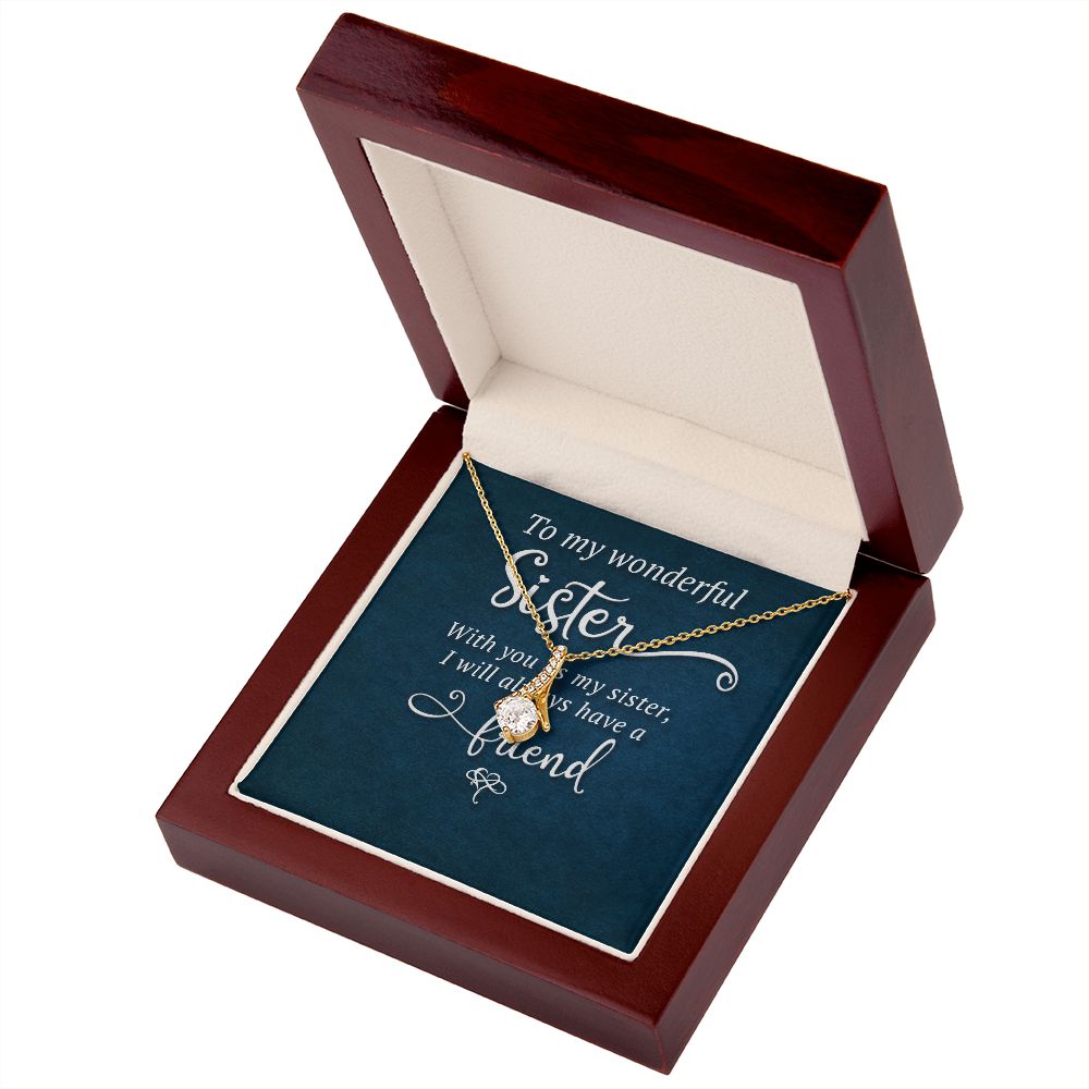To My Sister Wonderful Sister Alluring Ribbon Necklace Message Card-Express Your Love Gifts