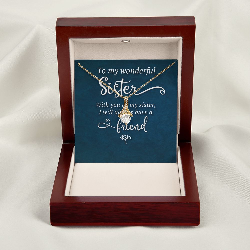 To My Sister Wonderful Sister Alluring Ribbon Necklace Message Card-Express Your Love Gifts