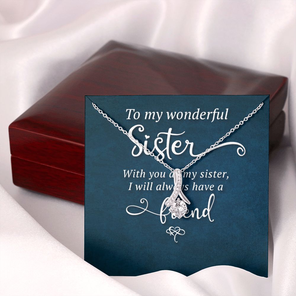 To My Sister Wonderful Sister Alluring Ribbon Necklace Message Card-Express Your Love Gifts