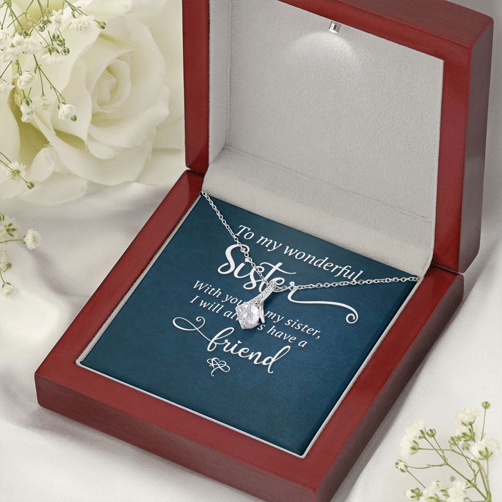 To My Sister Wonderful Sister Alluring Ribbon Necklace Message Card-Express Your Love Gifts