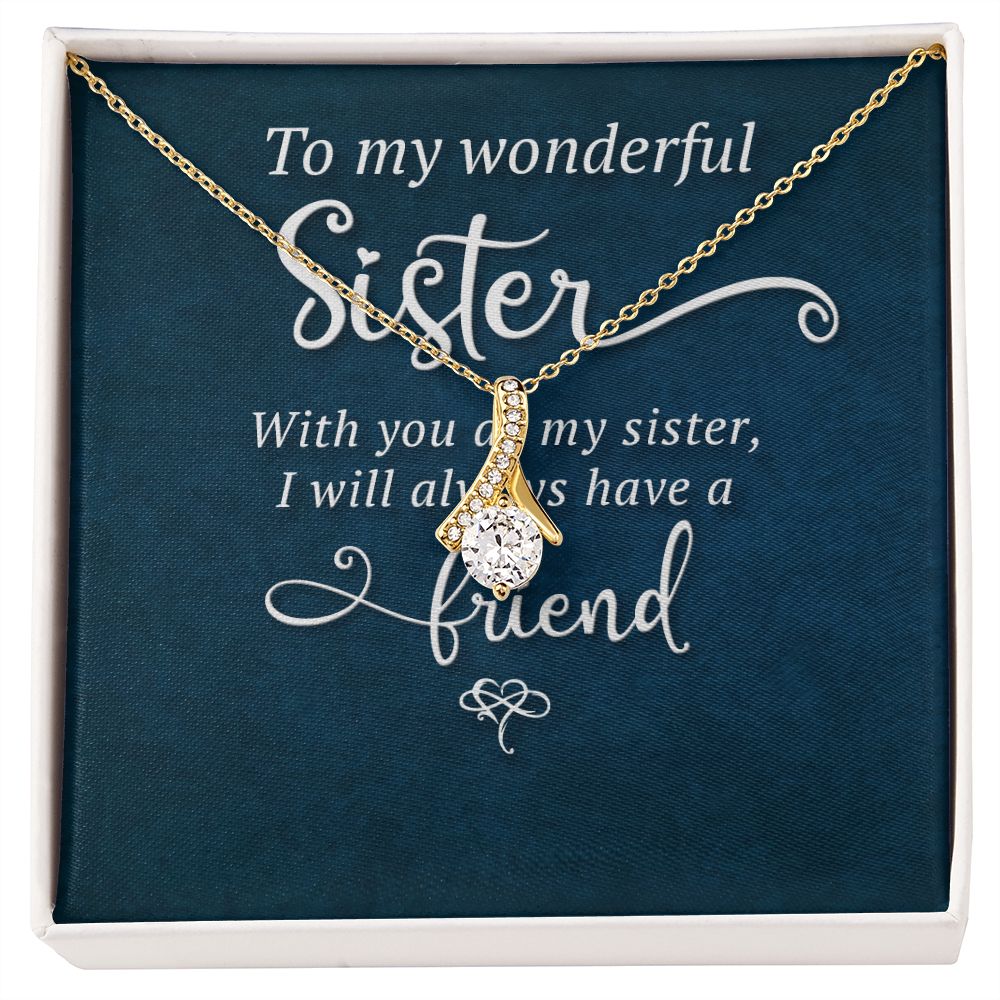 To My Sister Wonderful Sister Alluring Ribbon Necklace Message Card-Express Your Love Gifts