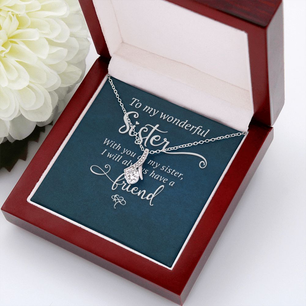 To My Sister Wonderful Sister Alluring Ribbon Necklace Message Card-Express Your Love Gifts