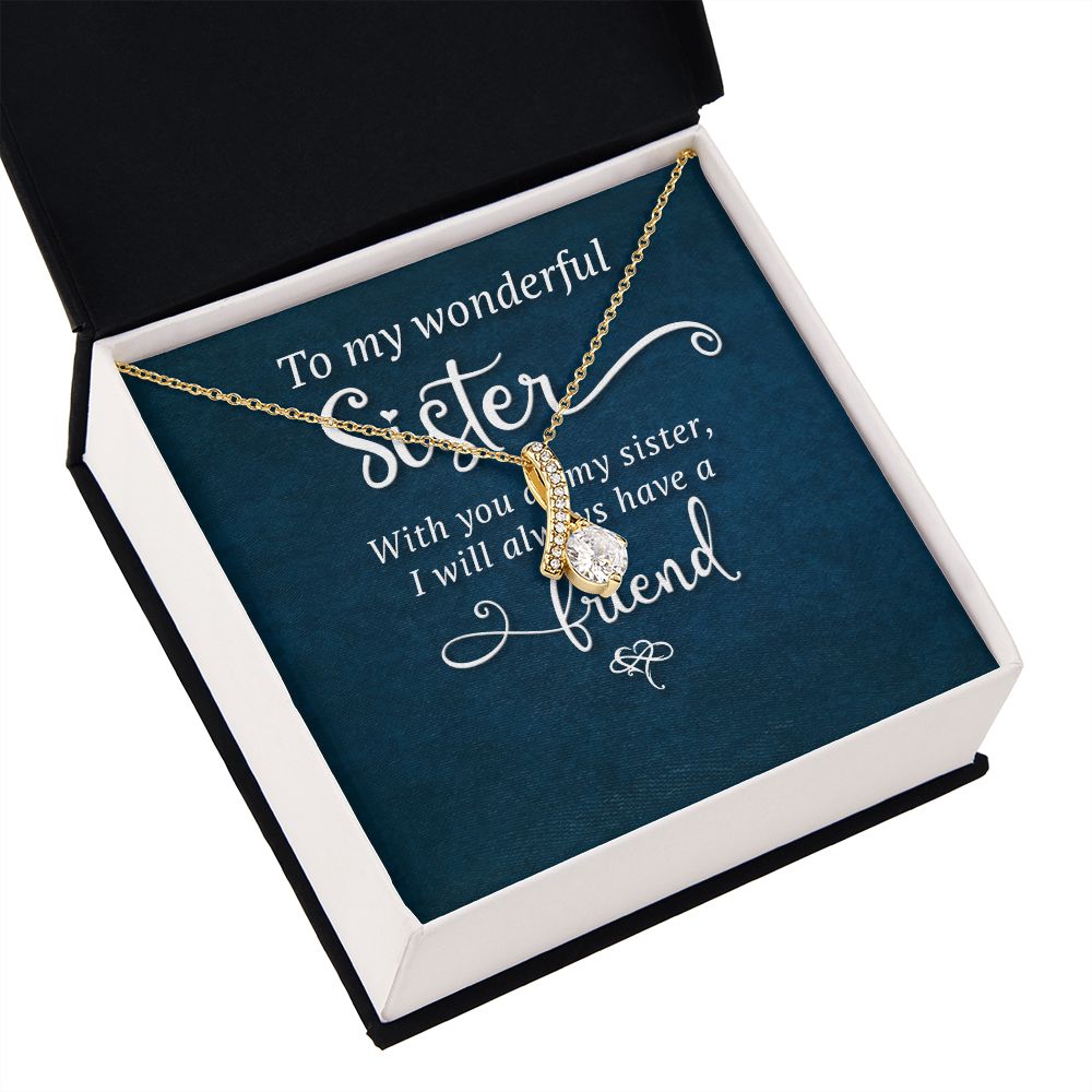 To My Sister Wonderful Sister Alluring Ribbon Necklace Message Card-Express Your Love Gifts