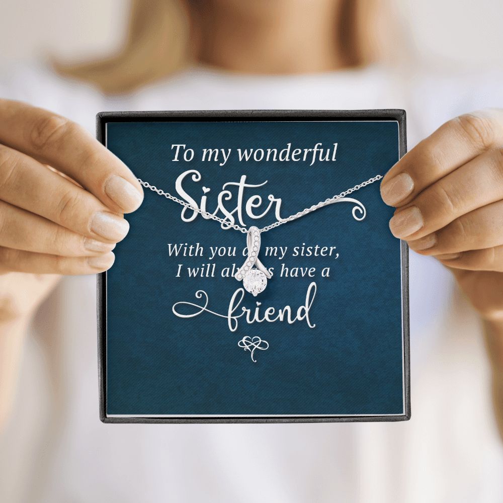 To My Sister Wonderful Sister Alluring Ribbon Necklace Message Card-Express Your Love Gifts