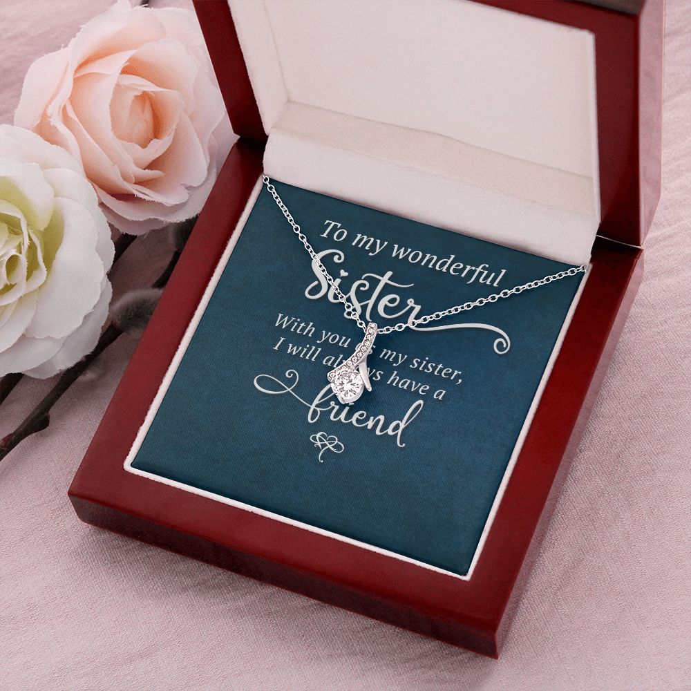 To My Sister Wonderful Sister Alluring Ribbon Necklace Message Card-Express Your Love Gifts