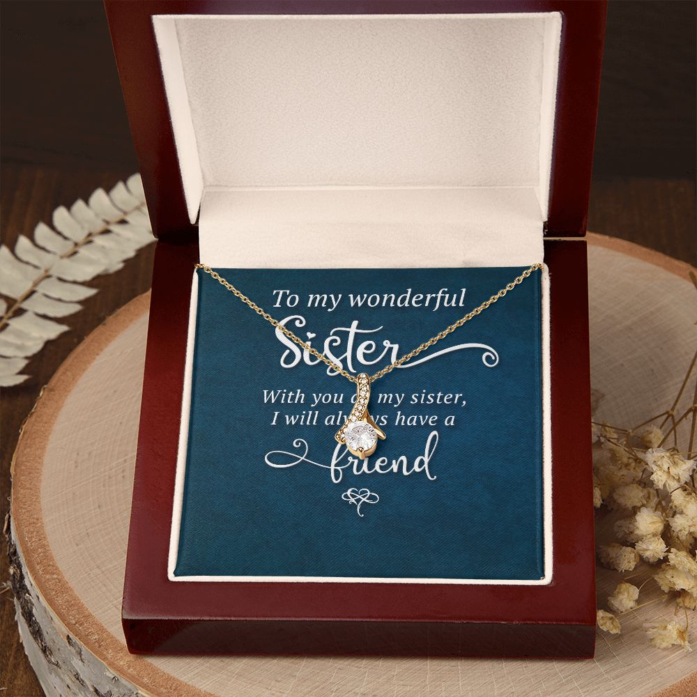 To My Sister Wonderful Sister Alluring Ribbon Necklace Message Card-Express Your Love Gifts