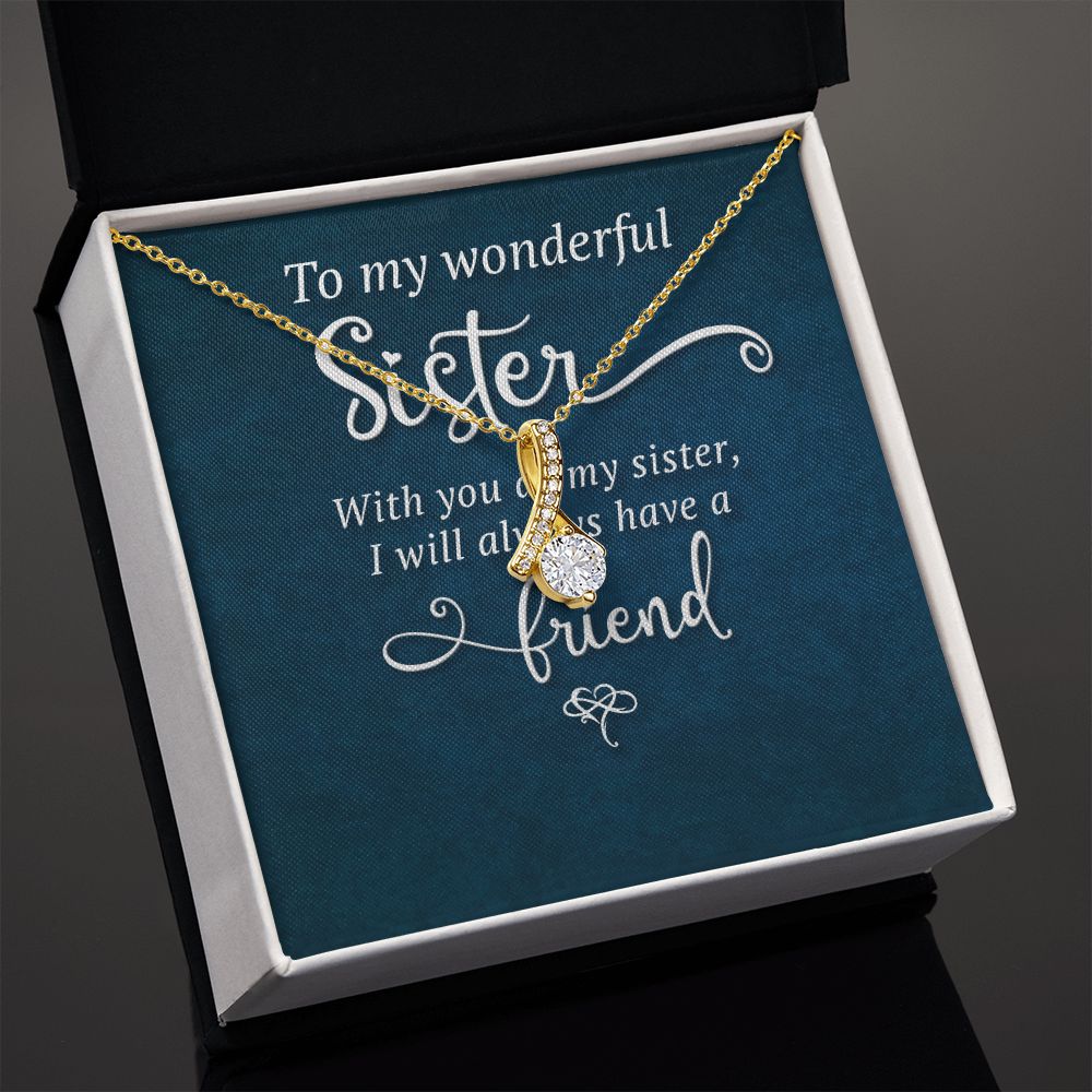 To My Sister Wonderful Sister Alluring Ribbon Necklace Message Card-Express Your Love Gifts