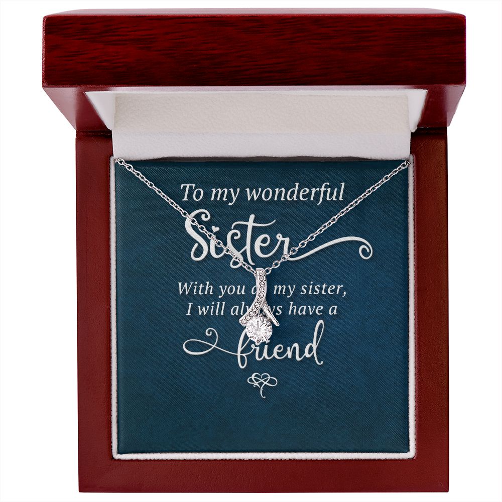 To My Sister Wonderful Sister Alluring Ribbon Necklace Message Card-Express Your Love Gifts