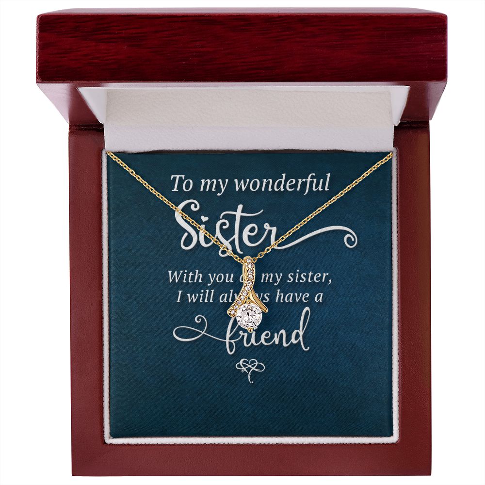 To My Sister Wonderful Sister Alluring Ribbon Necklace Message Card-Express Your Love Gifts