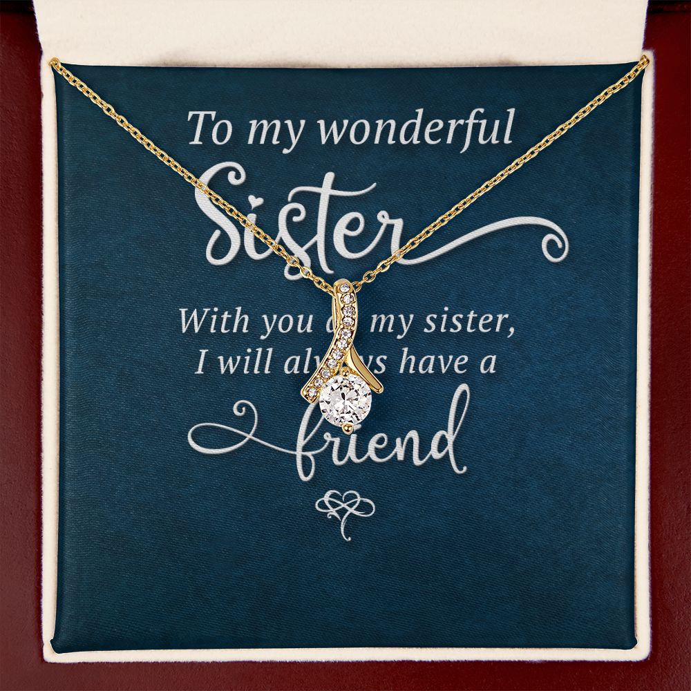 To My Sister Wonderful Sister Alluring Ribbon Necklace Message Card-Express Your Love Gifts