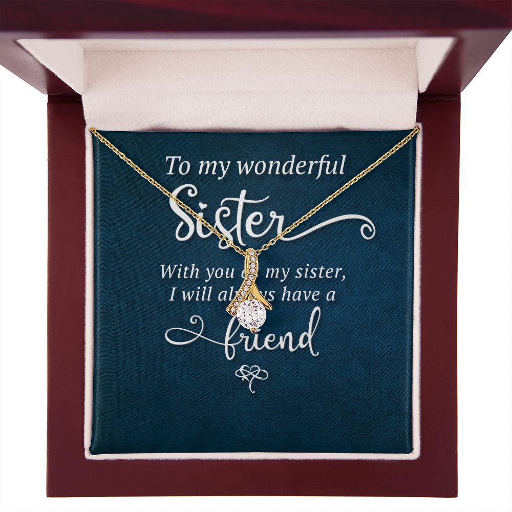 To My Sister Wonderful Sister Alluring Ribbon Necklace Message Card-Express Your Love Gifts