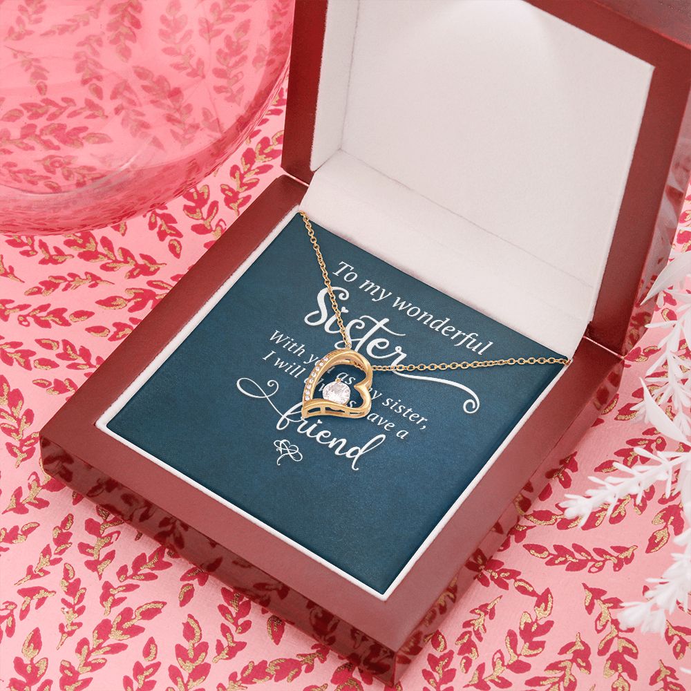 To My Sister Wonderful Sister Forever Necklace w Message Card-Express Your Love Gifts