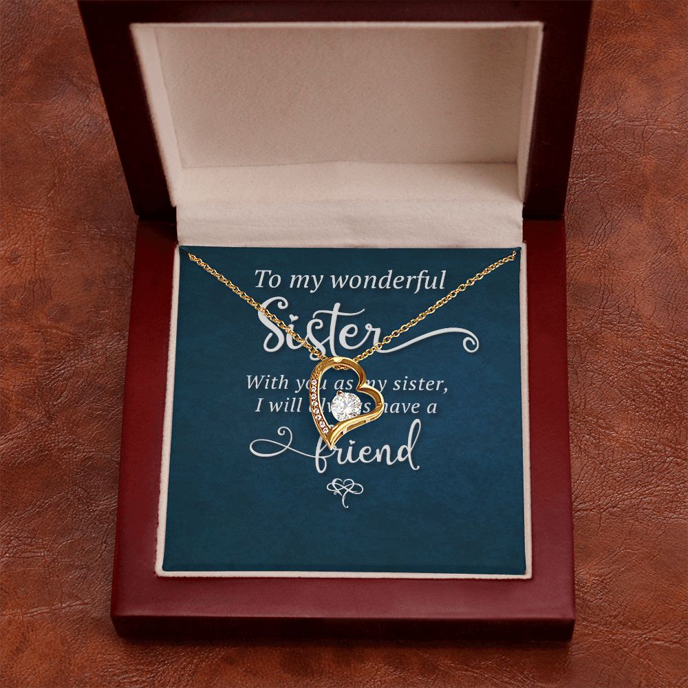 To My Sister Wonderful Sister Forever Necklace w Message Card-Express Your Love Gifts