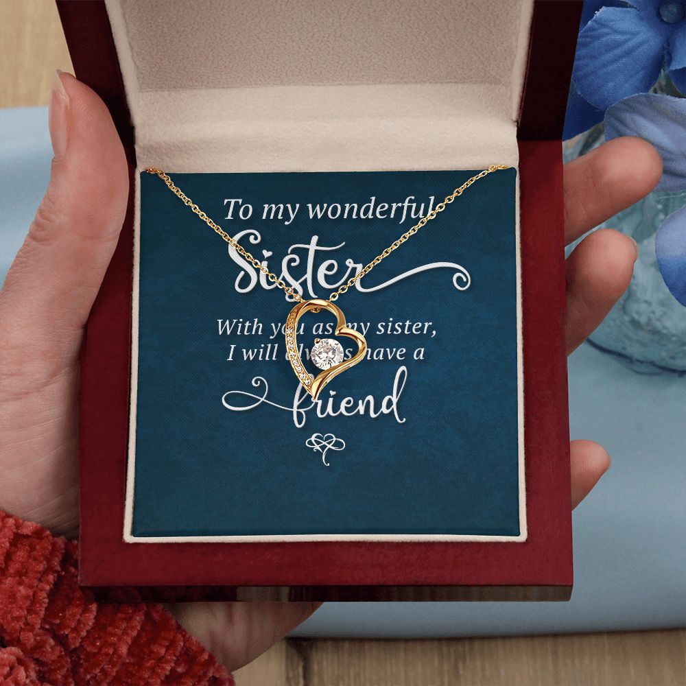 To My Sister Wonderful Sister Forever Necklace w Message Card-Express Your Love Gifts