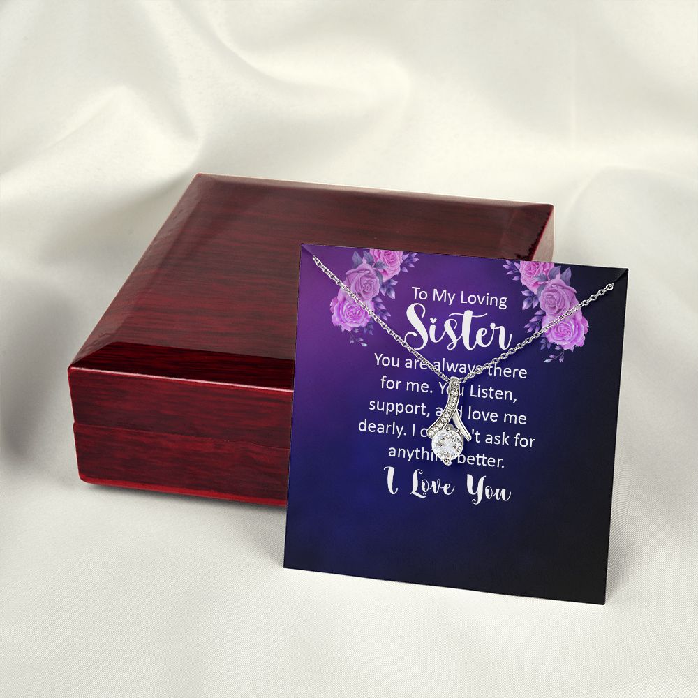 To My Sister You Are Always There For Me Alluring Ribbon Necklace Message Card-Express Your Love Gifts