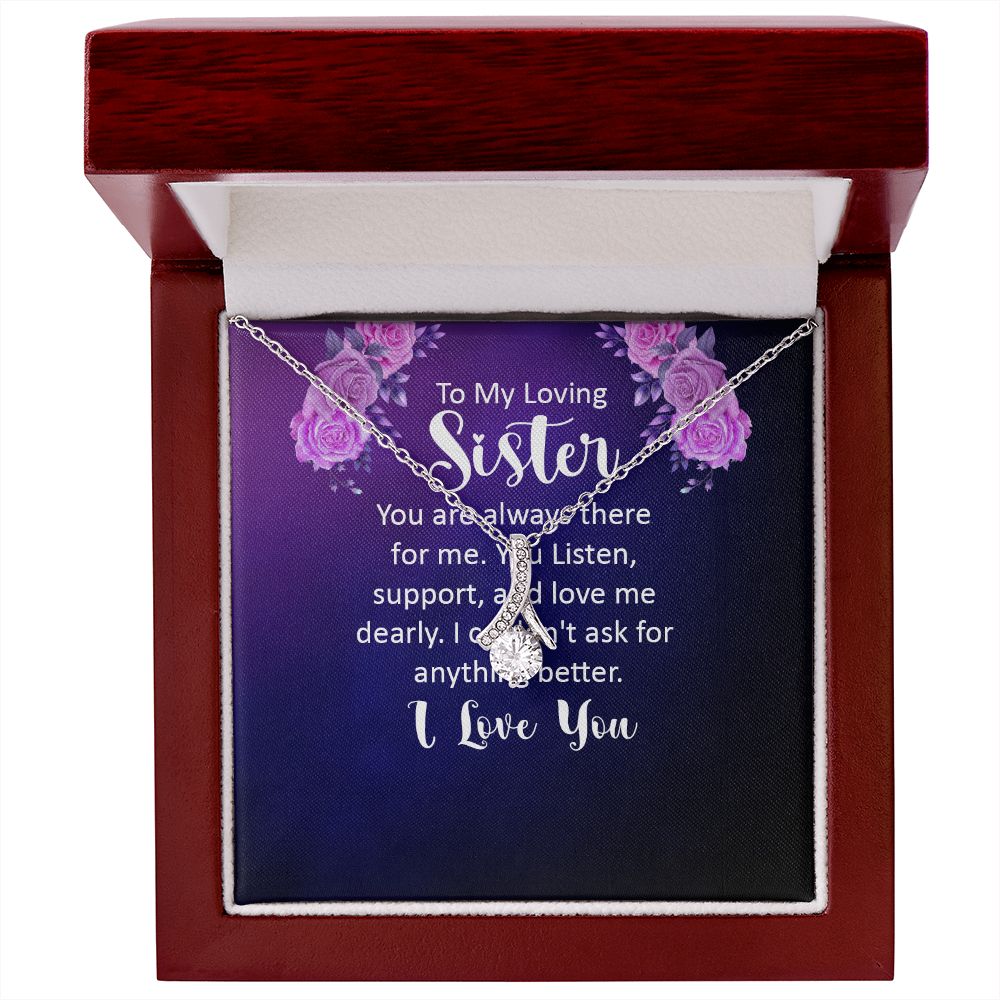 To My Sister You Are Always There For Me Alluring Ribbon Necklace Message Card-Express Your Love Gifts